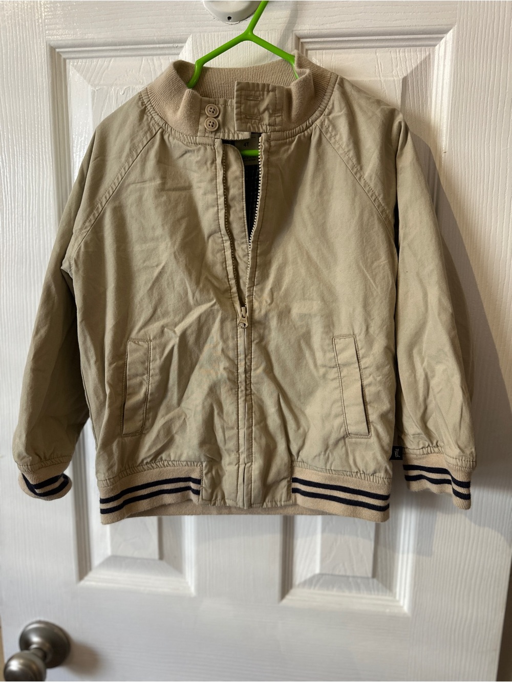 OshKosh B'gosh Beige Kids Bomber Jacket with Navy Striped Trim